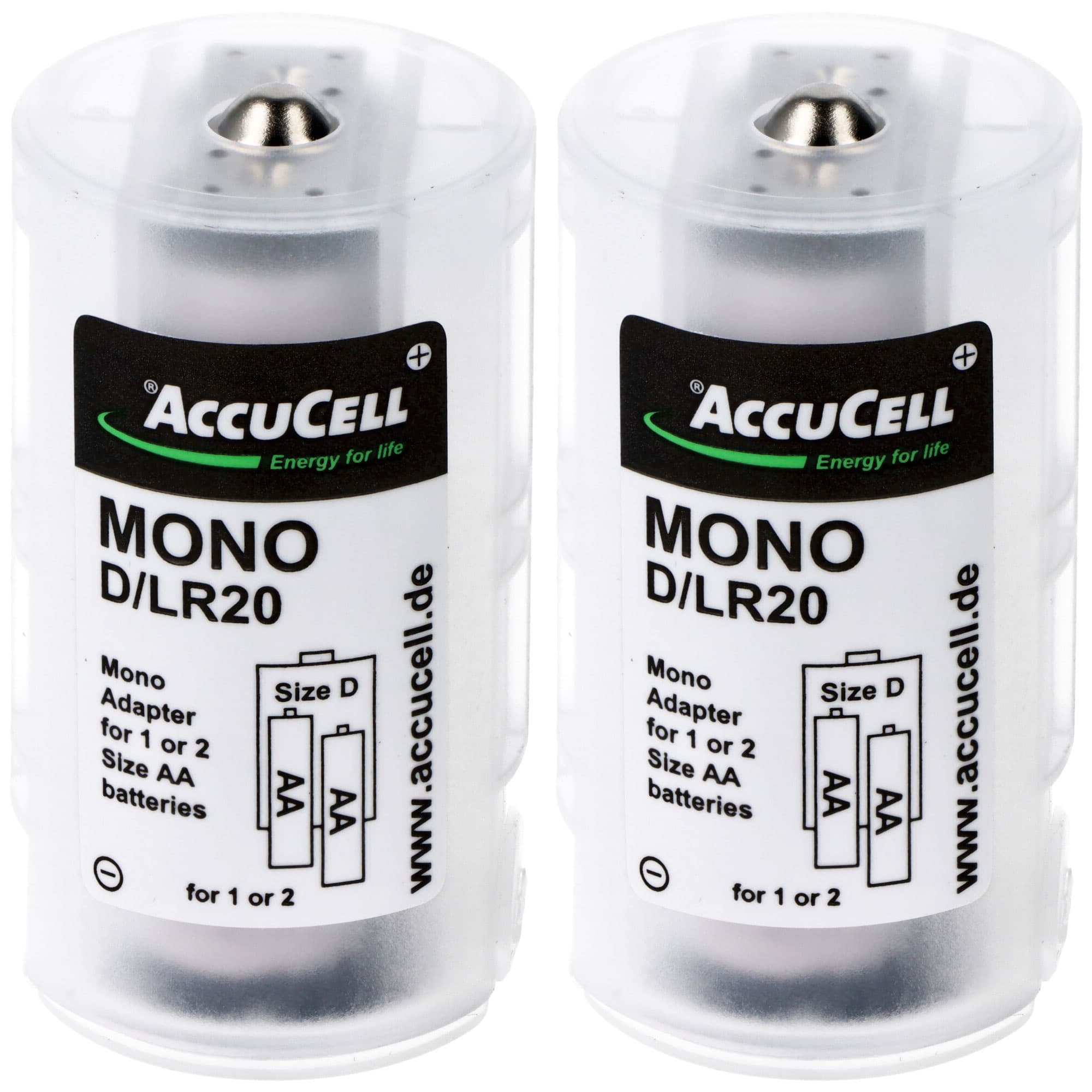 Adaptateur universel Mono D en pack de 2 pour 1 ou 2 piles Mignon, AA, LR6, FR6 ou accus
