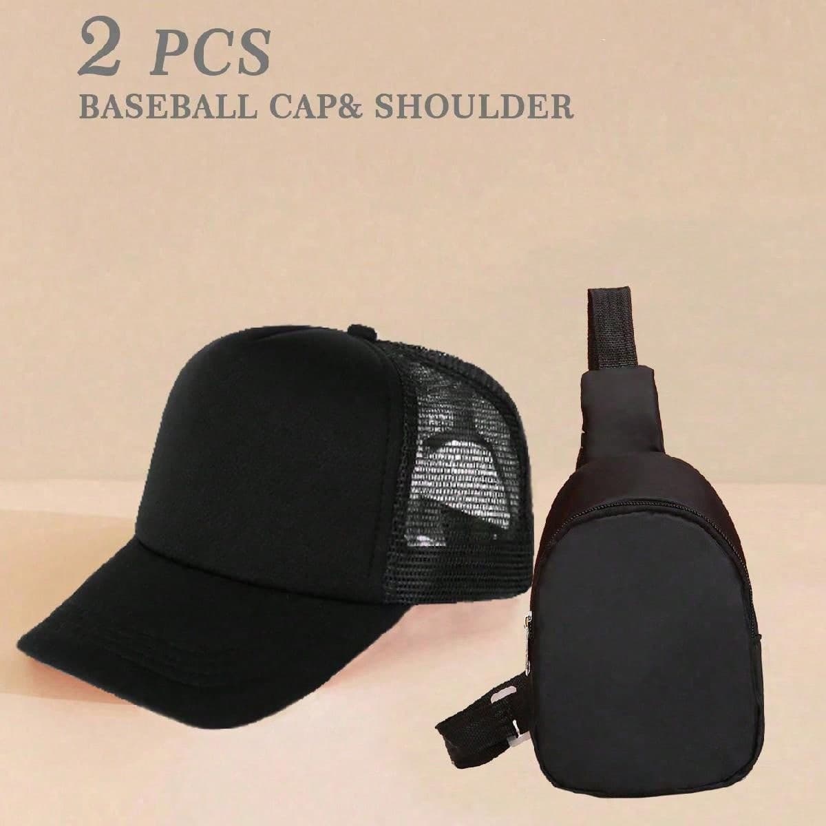Ensemble de 2 pièces Casquette de baseball simple pour enfant et sac à dos sac poitrine, adaptée aux filles pour sortir pour collecter des