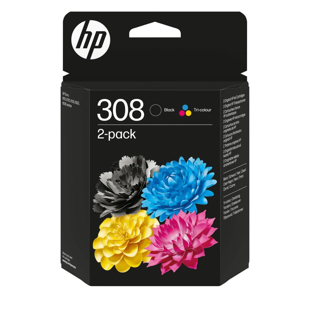 HP 308 Pack de 2 cartouches d'encre authentiques Noir + Couleur (6L6S6UE)